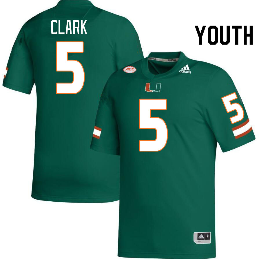 Youth #5 C.J. Clark Miami Hurricanes College Football Jerseys Stitched-Green